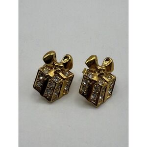 Vintage Avon Gold Tone Gift Box Earrings – Novelty Collectible Jewelry
